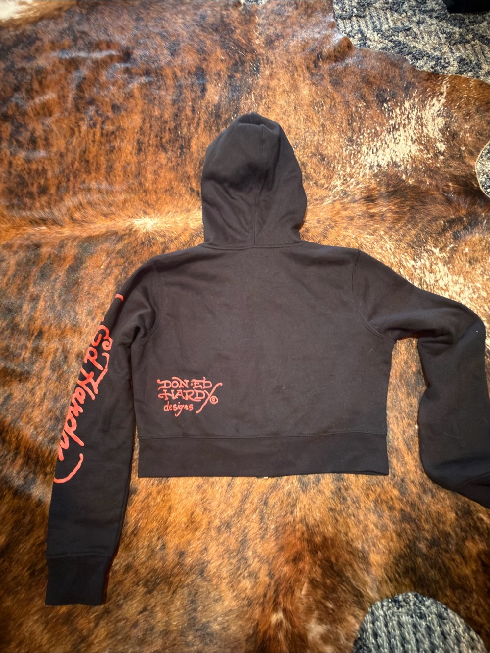 Ed Hardy NYC Full Zip Skull Jacket Cropped Hoodie Y2K 90s Tattoo Art Women's L - Picture 5 of 8